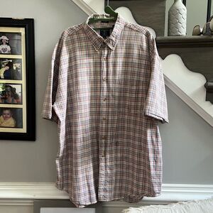 Vintage Salmon River Pink & Blue Plaid S/S Button Down Shirt sz XL